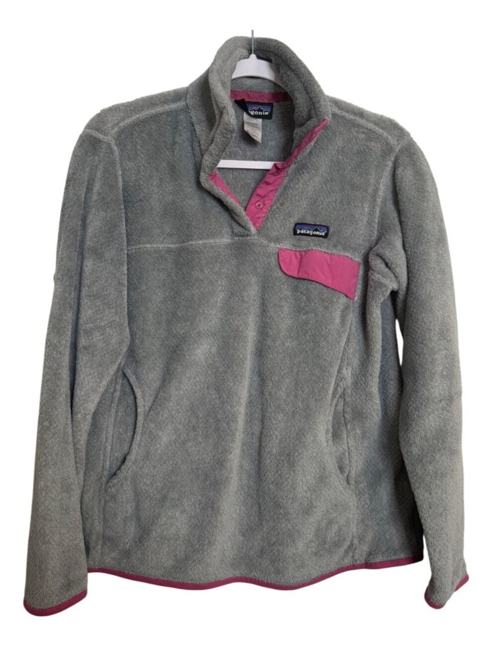 Patagonia Snap T Synchilla Women’s Size Medium Gray Pink Pullover EUC